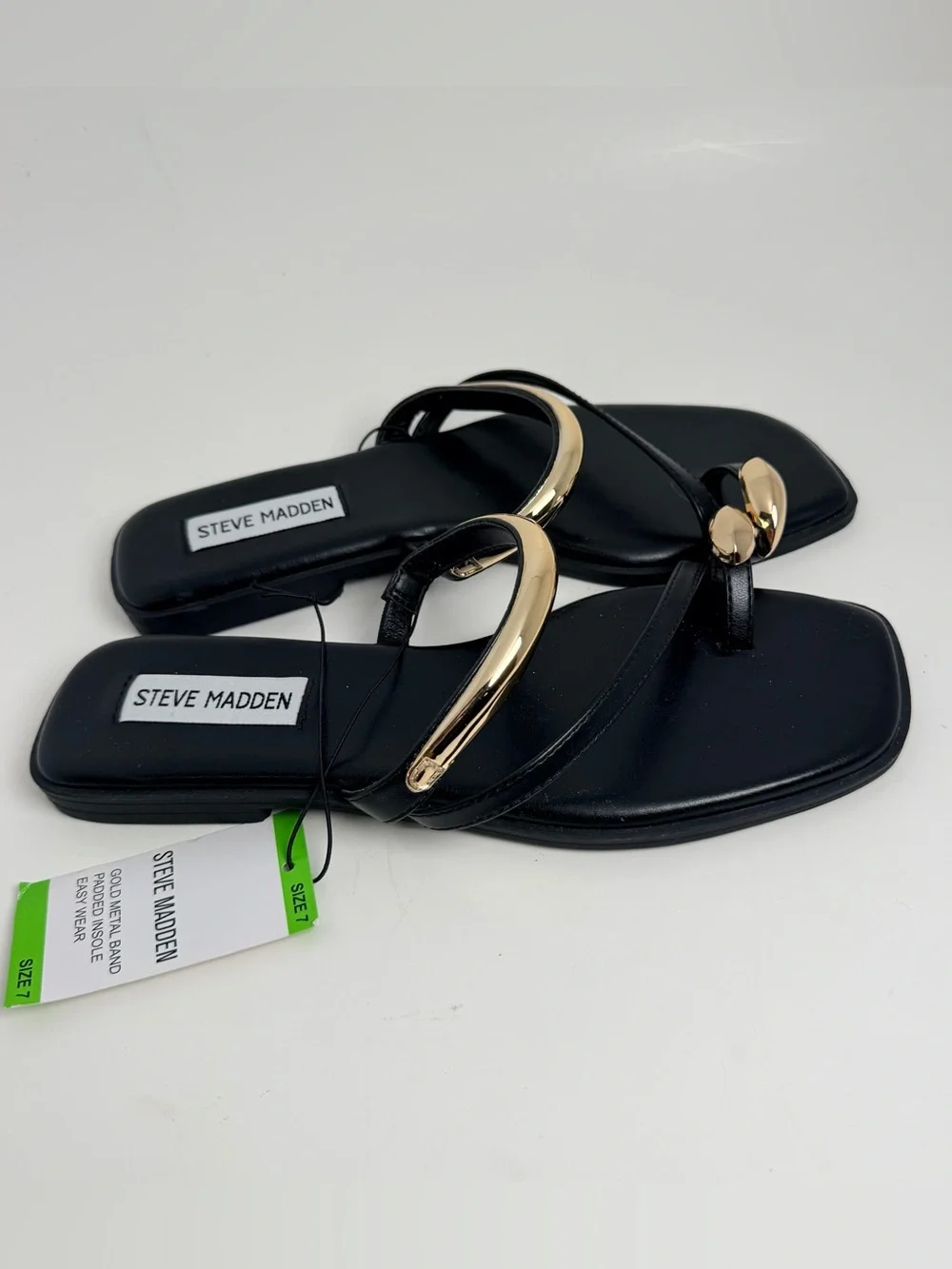 Steve Madden Black Sandal with Gold Metal Hoop and Toe Ring